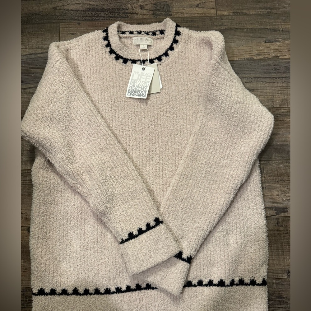 Barefoot Dreams Cream Sweater with Black Trim